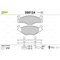 Sada brzdových platničiek kotúčovej brzdy VALEO 598124