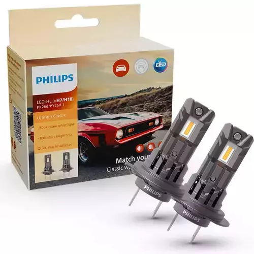 LED Autožiarovka H7/H18 PHILIPS Ultinon Classic +80% Canbus 3500K 12V sada 2ks