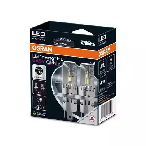 LED Autožiarovka H4/H19  OSRAM LEDriving HL Easy GEN 2 +120% 6500K 12V sada 2ks