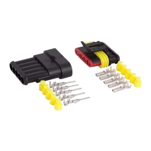 Hermeticky uzavretý elektrický konektor + zásuvka 5-pinov 12-24V 15A IP67 /CARMOTION/
