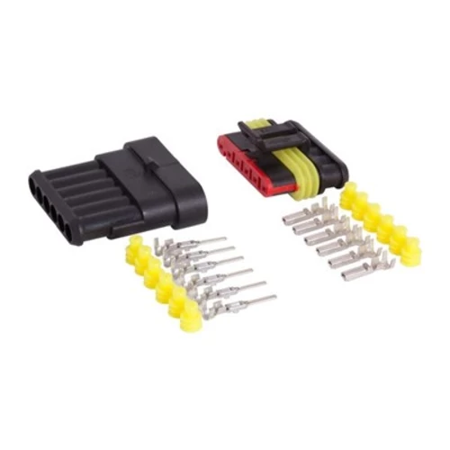 Hermeticky uzavretý elektrický konektor + zásuvka 6-pinov 12-24V 15A IP67