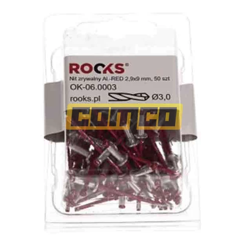Sada trhacích/slepých nitov hliníkové červené 2,9x9 mm 50ks /Rooks/