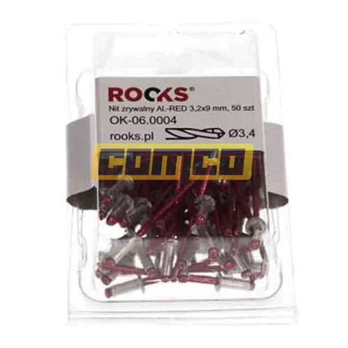 Sada trhacích/slepých nitov hliníkové červené 3,2x9 mm 50ks /Rooks/ - obr. 1