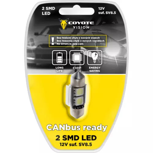 COYOTE Žiarovka 2 SMD LED 12V suf. SV8.5 s rezistorom CAN-BUS ready biela