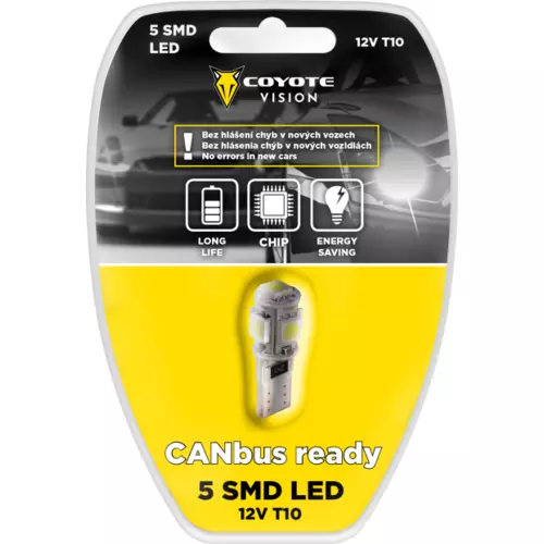 COYOTE Žiarovka 5 SMD LED 12V T10 s rezistorom CAN-BUS ready biela