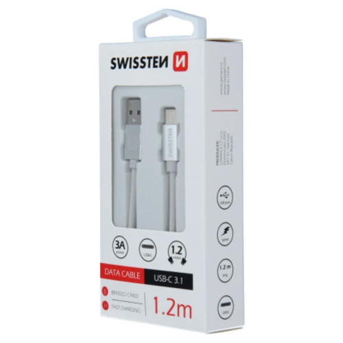 Kábel dátový TEXTILE USB / USB-C 1,2m strieborný /SWISSTEN/