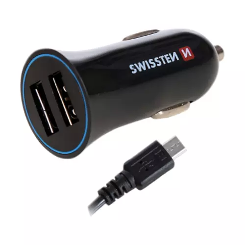 Nabíjačka USB 12/24V SWISSTEN 2,4AMP 2x USB + 2x kábel (Micro USB + iPhone)