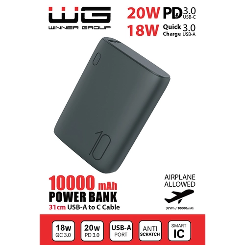 Winner Group Powerbanka 10000 mAh, rýchlonabíjanie a PD, v. kábla, čierna