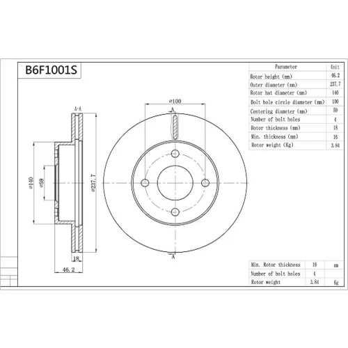 Brzdový kotúč B6F1001S /AISIN/ - obr. 4