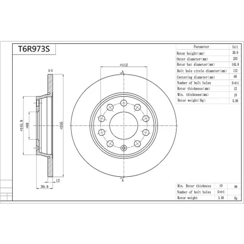Brzdový kotúč AISIN T6R973S