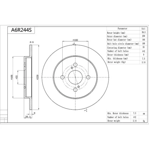 Brzdový kotúč A6R244S /AISIN/ - obr. 4