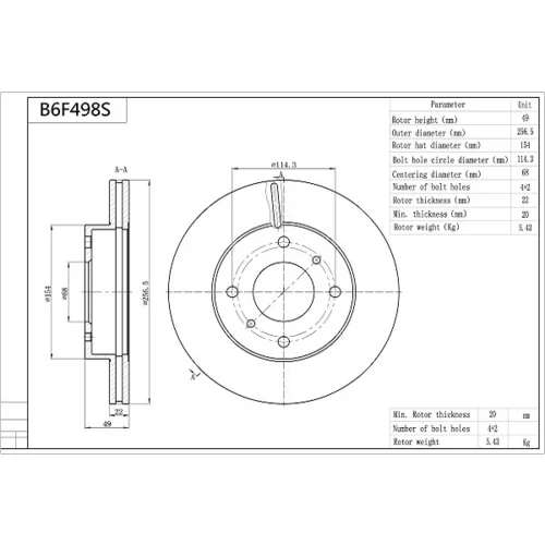 Brzdový kotúč B6F498S /AISIN/ - obr. 3