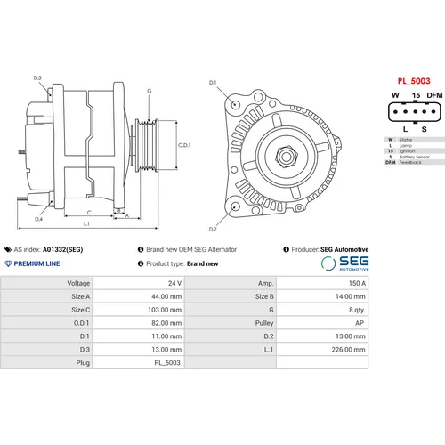 Alternátor AS-PL A01332(SEG)