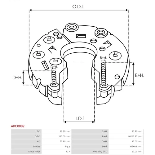 Usmerňovač alternátora ARC0092 /AS-PL/ - obr. 2