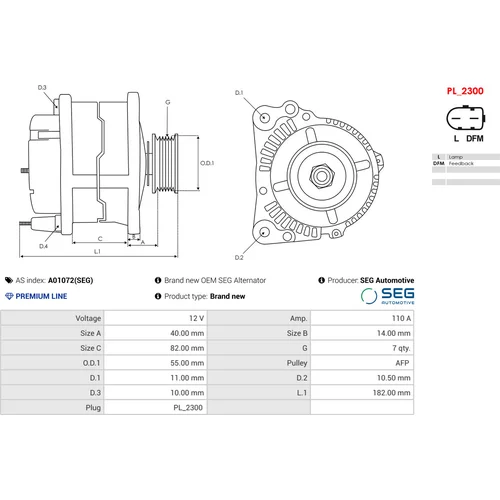 Alternátor AS-PL A01072(SEG)