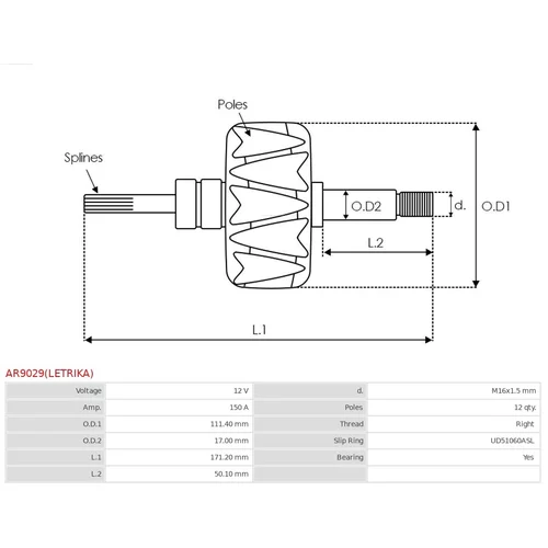 Rotor alternátora AR9029(LETRIKA) /AS-PL/ - obr. 1