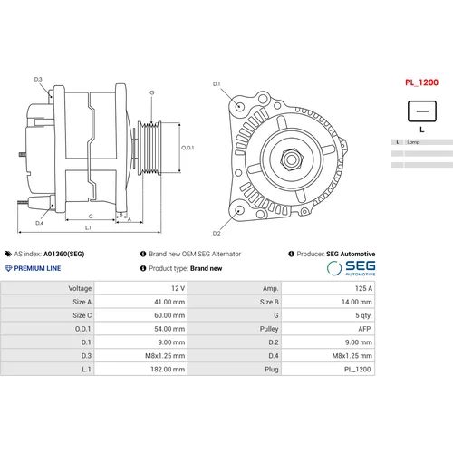 Alternátor AS-PL A01360(SEG)