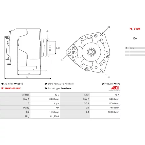 Alternátor AS-PL A01364S