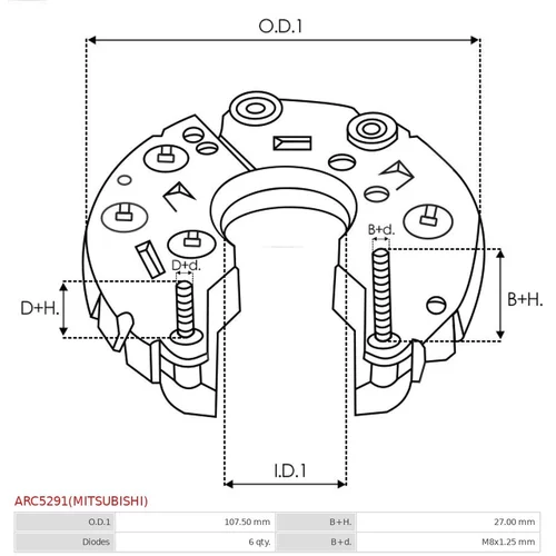 Usmerňovač alternátora ARC5291(MITSUBISHI) /AS-PL/ - obr. 2