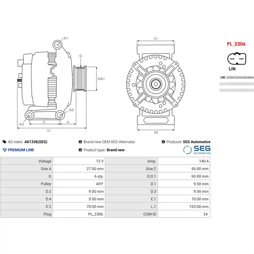 Alternátor AS-PL A01336(SEG)