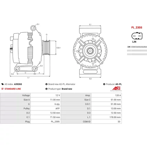 Alternátor A3926S /AS-PL/
