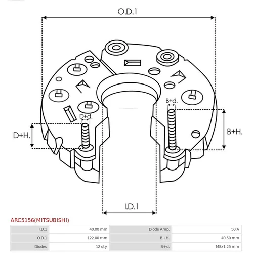 Usmerňovač alternátora ARC5156(MITSUBISHI) /AS-PL/ - obr. 2