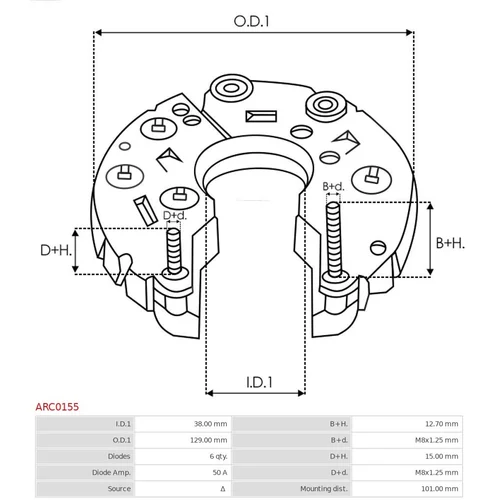 Usmerňovač alternátora ARC0155 /AS-PL/ - obr. 2