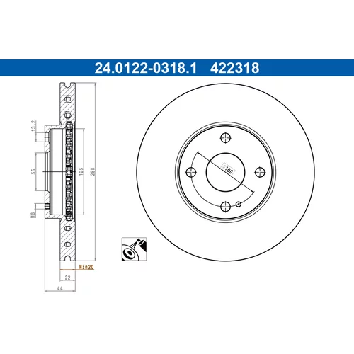 Brzdový kotúč ATE 24.0122-0318.1