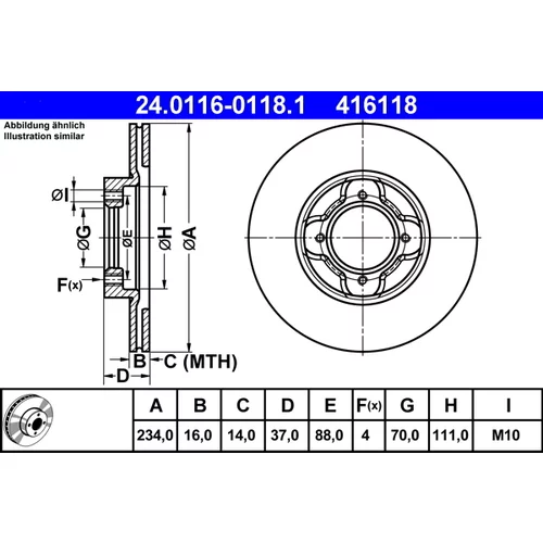 Brzdový kotúč ATE 24.0116-0118.1