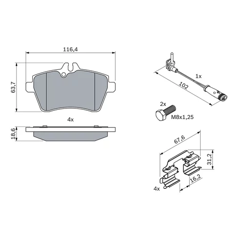 Sada brzdových platničiek kotúčovej brzdy 0 986 494 087 /BOSCH/ - obr. 4