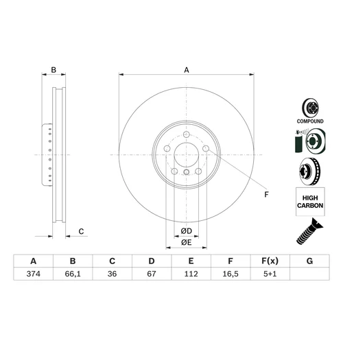 Brzdový kotúč 0 986 479 F60 /BOSCH/ - obr. 1