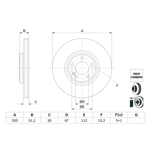 Brzdový kotúč 0 986 479 H34 /BOSCH/ - obr. 1