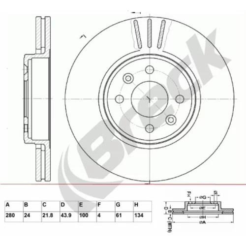 Brzdový kotúč BRECK BR 308 VA100