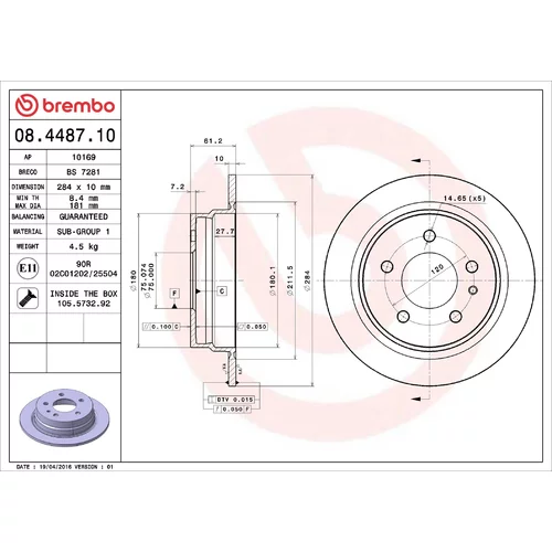Brzdový kotúč BREMBO 08.4487.10