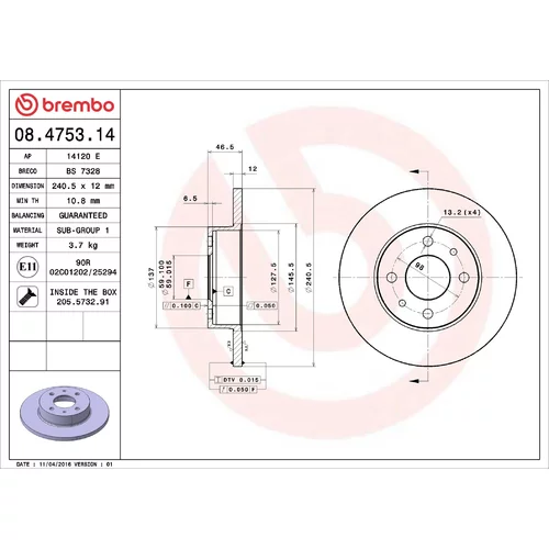 Brzdový kotúč BREMBO 08.4753.14