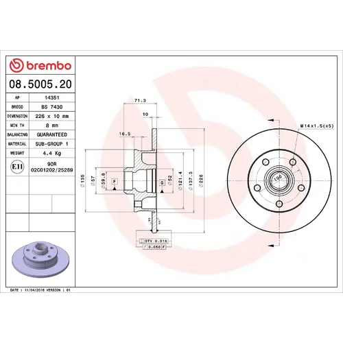 Brzdový kotúč BREMBO 08.5005.20