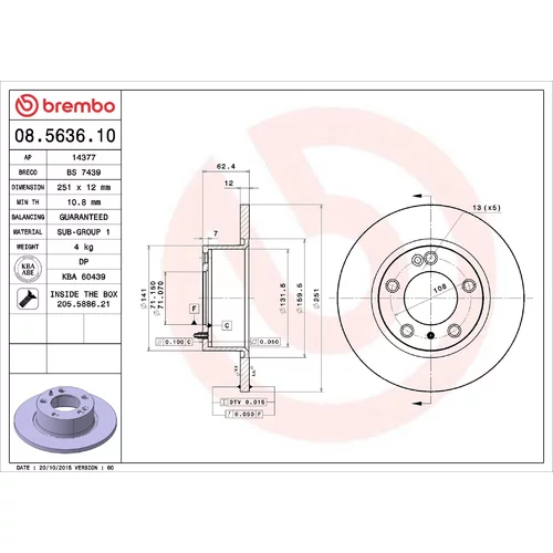 Brzdový kotúč BREMBO 08.5636.10