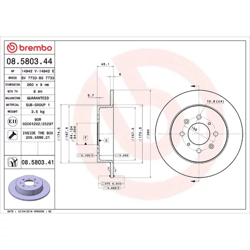 Brzdový kotúč BREMBO 08.5803.41