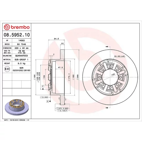 Brzdový kotúč BREMBO 08.5952.10
