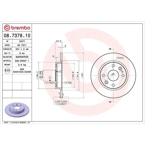 Brzdový kotúč BREMBO 08.7378.10