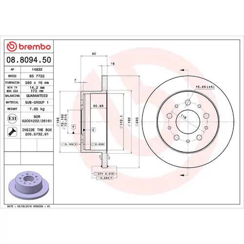 Brzdový kotúč BREMBO 08.8094.50