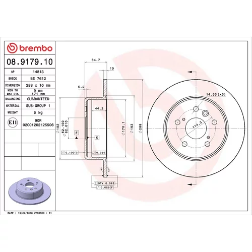 Brzdový kotúč BREMBO 08.9179.10