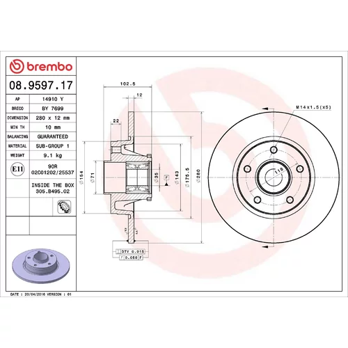 Brzdový kotúč BREMBO 08.9597.17