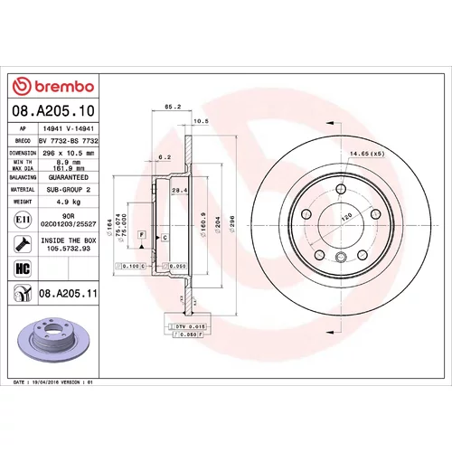 Brzdový kotúč BREMBO 08.A205.11