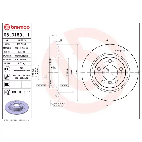 Brzdový kotúč BREMBO 08.D180.11