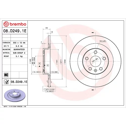 Brzdový kotúč BREMBO 08.D249.1E