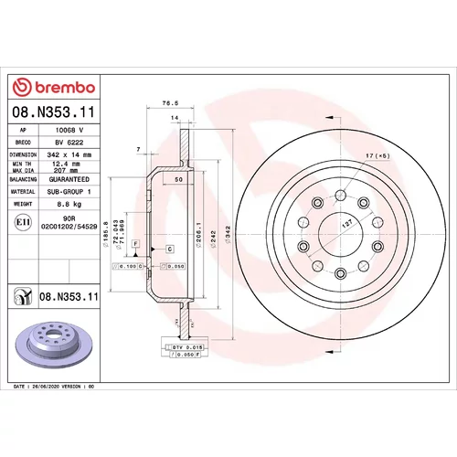 Brzdový kotúč BREMBO 08.N353.11