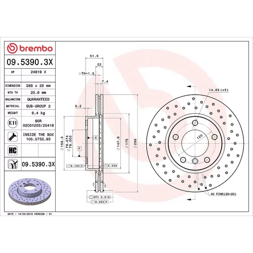 Brzdový kotúč BREMBO 09.5390.3X