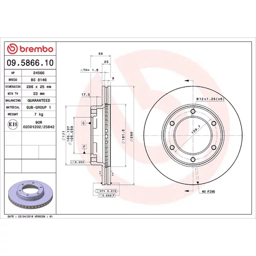 Brzdový kotúč BREMBO 09.5866.10