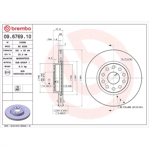 Brzdový kotúč BREMBO 09.6769.10